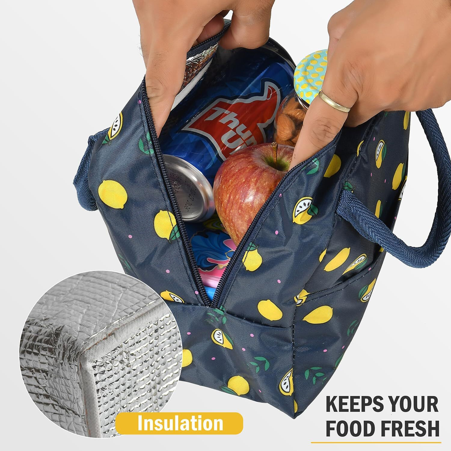 Yellow Weaves Insulated Travel Lunch/Tiffin/Storage Bag For Office, College & School Polyester, Regular Size (Dark Blue), 0.5 Litres