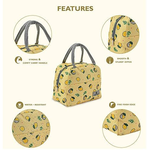 Yellow Weaves Insulated Travel Lunch/Tiffin/Storage Bag For Office, College & School Polyester, Regular Size, (Lemon Yellow), 0.5 Litres