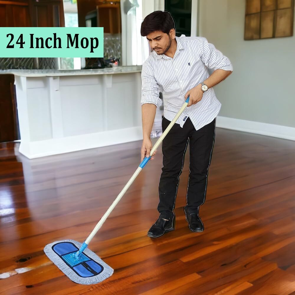 Livronic Plastic Wet And Dry Flat Floor Mop 24 Inch With 5 Feet Handle | Easy To Use Floor Cleaning Mop | Home | Office | Hotels | Hospitals | 5 Feet Handle (Set Of 1) (24-Inch 2 Extra Pad)