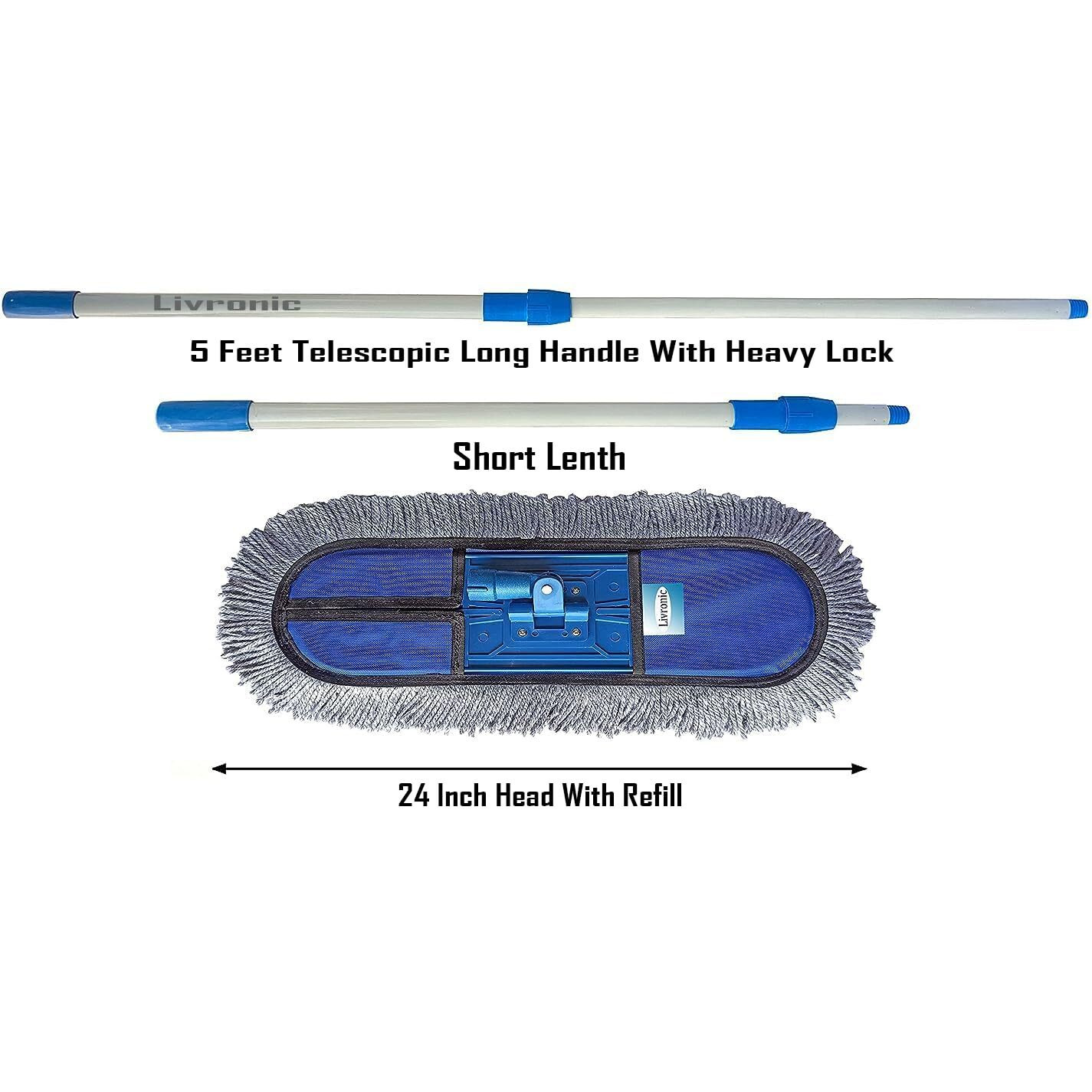 Livronic Plastic Wet And Dry Flat Floor Mop 24 Inch With 5 Feet Handle | Easy To Use Floor Cleaning Mop | Home | Office | Hotels | Hospitals | 5 Feet Handle (Set Of 1) (24-Inch 2 Extra Pad)