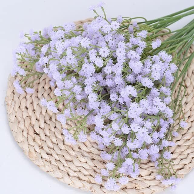Satyam Kraft 5 Pcs Babys Breath Flowers Artificial Gypsophila Bouquets, Home Decor, Bedroom, Garden, Balcony, Living Room, Wedding, Valentines Day Decoration(Without Vase)(15 Cm X 36Cm)(Purple)