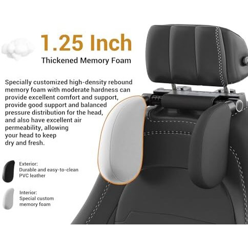 Brogbus Car Headrest Pillow,Thickened Memory Foam Road Pal Headrest,Neck Support Pillow,180 Adjustable Car Headrest, U- Shaped Design,Travel Car Sleeping,Suitable For Kids And Adults (Black)