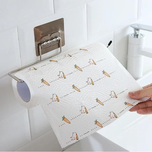 Justone Choice Toilet Paper Holder Tissue Roll Paper Towel Holder Stainless Steel Washable Stick Hook Rack Bathroom Storage Accessories Wall Mounted Pack Of 1