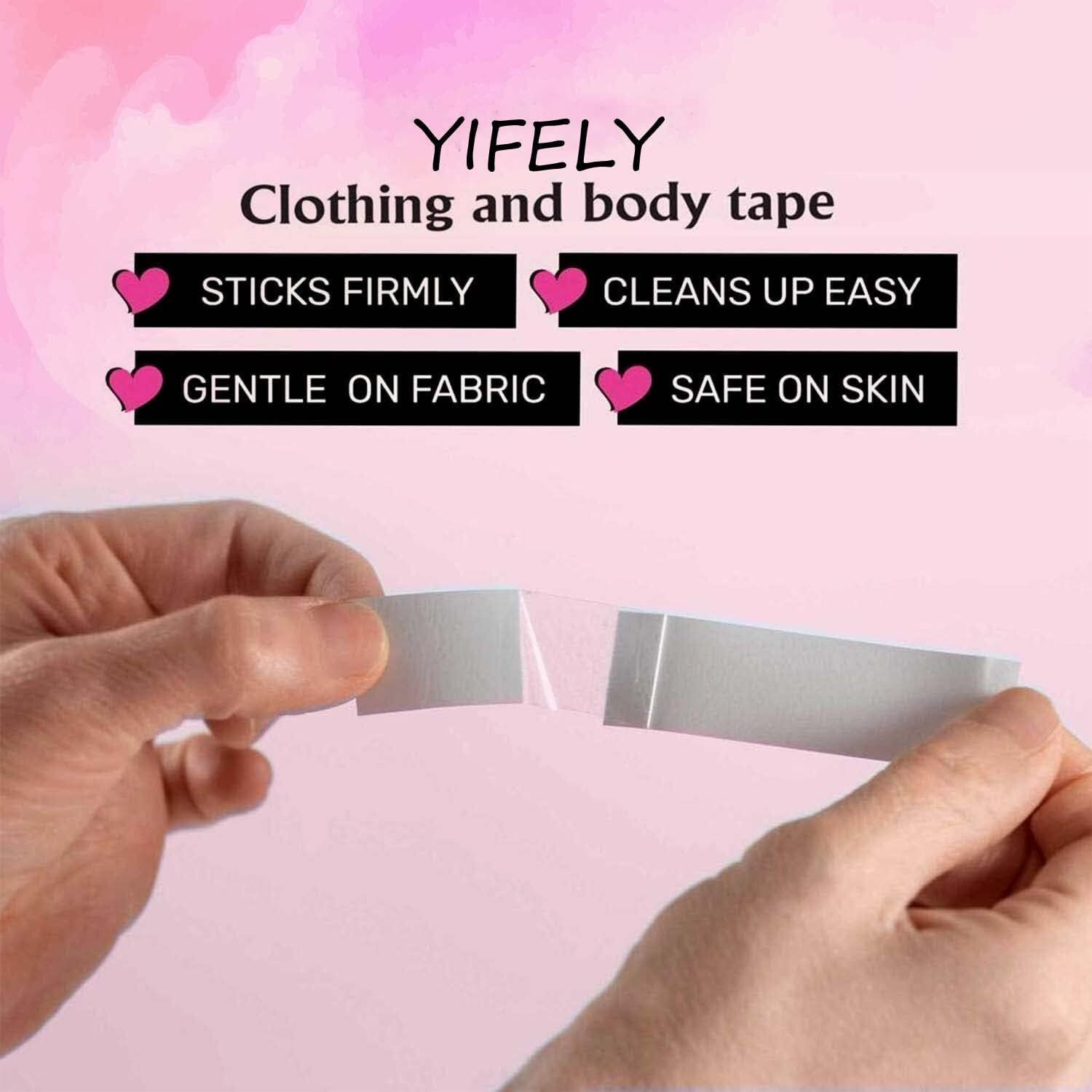 Yifely Double Sided Tape For Clothes And Fashion, Clothing And Body (250 Strip Pack) | All Day Strength Tape Adhesive And Gentle On Skin And Fabrics | Transparent (250)