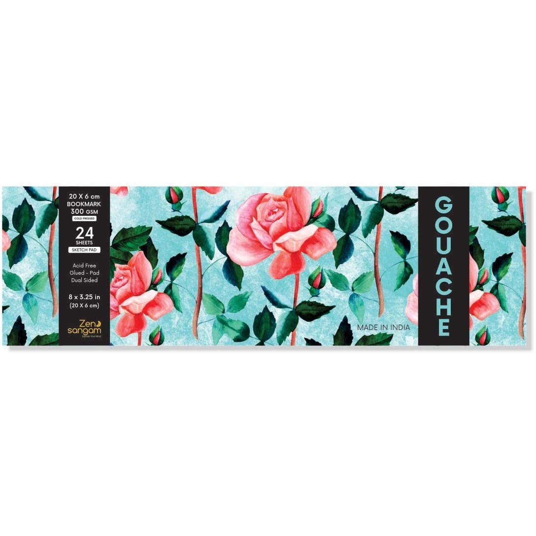 Zen Sangam Express Your Mind Bookmark Gouache Glued Sketch Paper Pad - 300 Gsm - Cold Pressed - (24 Sheets) - Rough Grain Surface - Size (20X6Cm) - Gouache Book