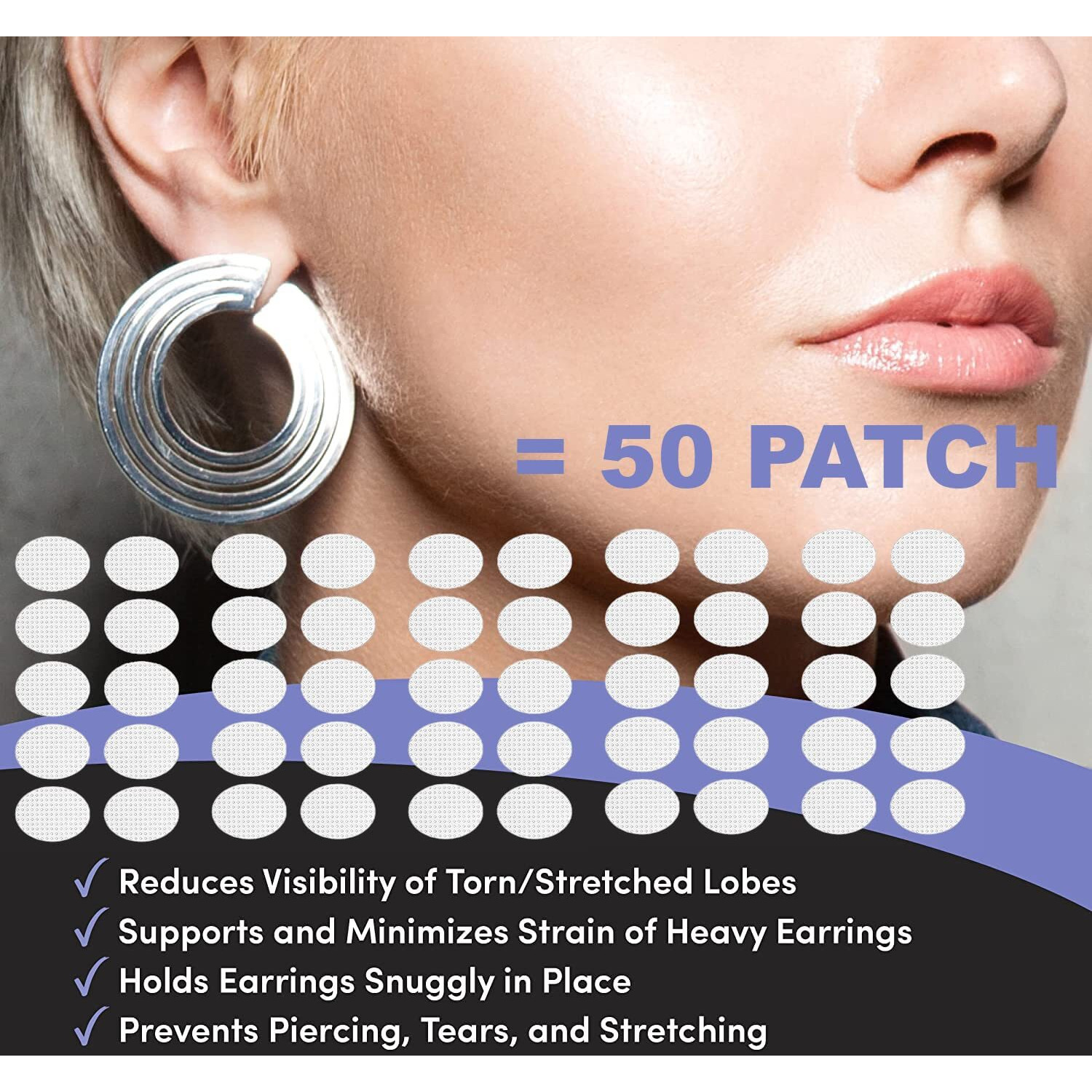 Vrprime 50 Patches Earlobe Support Patches | Earring Sticker Tape For Heavy Earrings | Transparent Ear Lobe Tapes Ear Lifts Patches For Earrings | Invisible Ear Hole Closer Tape Repairing (Pack Of 1)