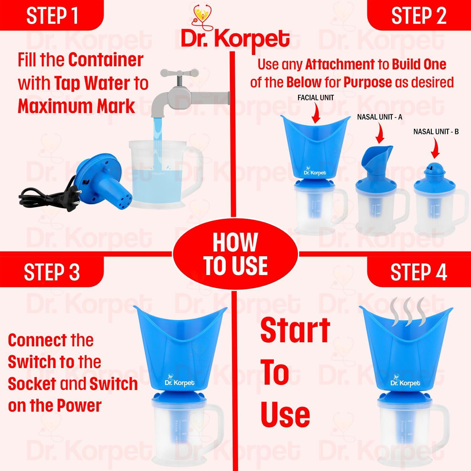 Dr. Korpet Steamer For Cold And Cough, Vaporizer Steamer, Face Steam And Steam Inhaler Vaporizer (Blue)