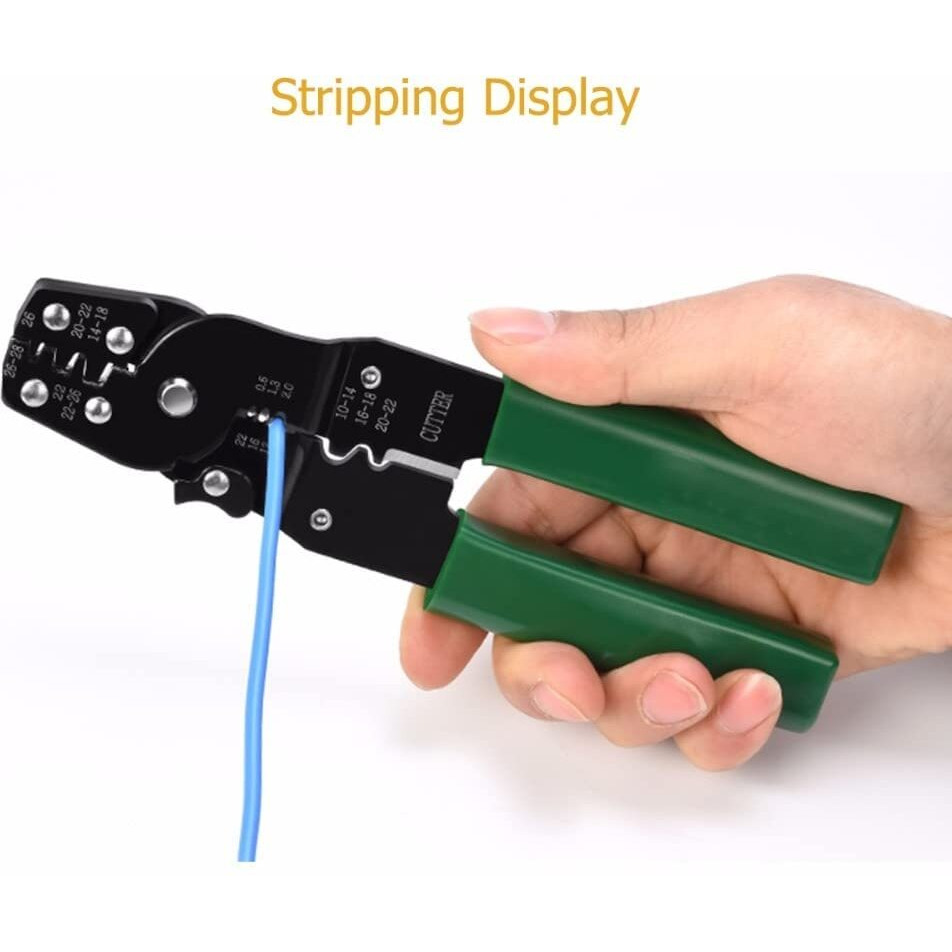 Dotcom 8-Inch Self-Adjusting Automatic Cable Cutter Crimper, 5 In 1 Multipurpose Tool Wire Stripping Cutting Pliers, 10-24 Awg (0.2~6.0Mm) (Yellow) (Wt-21)