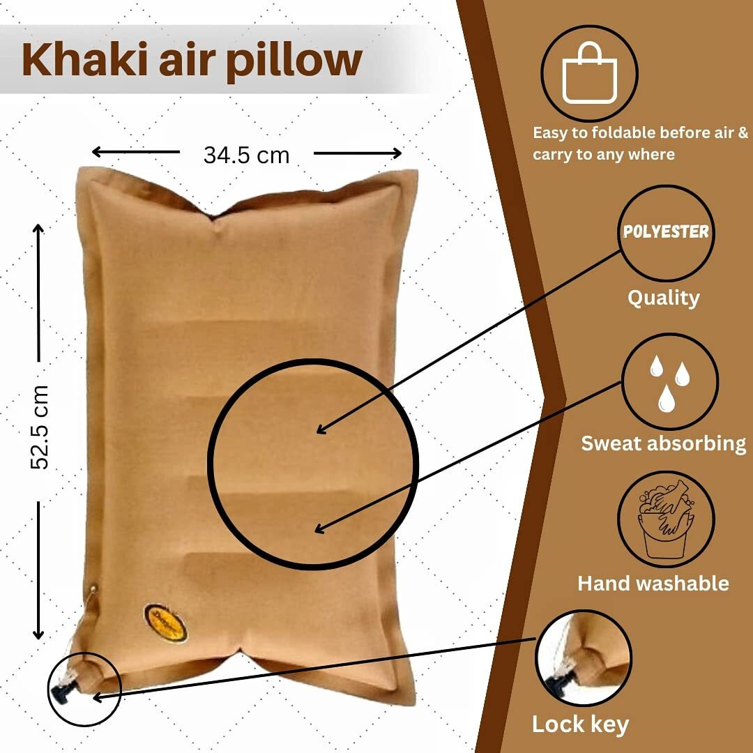 Duckback Cotton Rubberised Air Travel Pillow (Khakhi), One Size