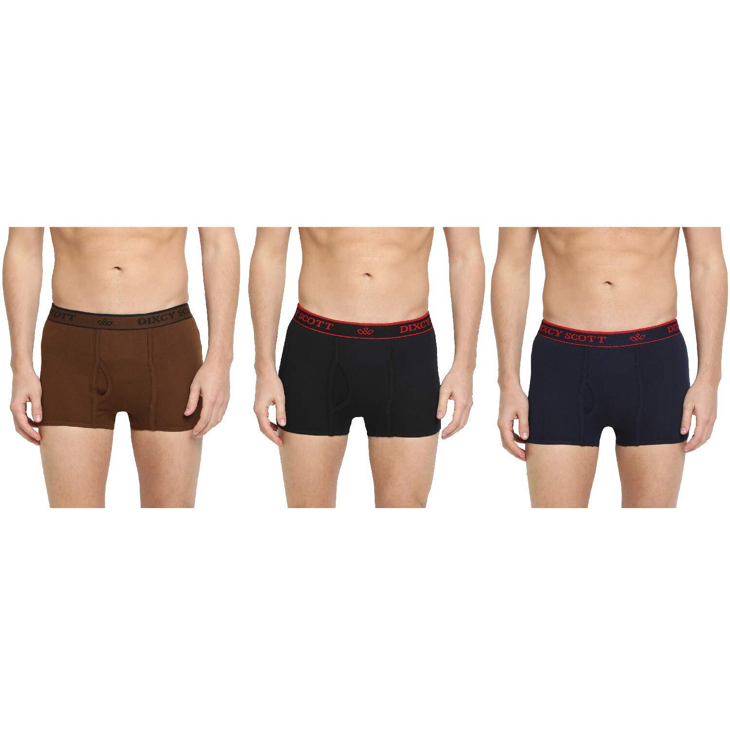 Dixcy Scott Originals MenS Long Cross Trunk Comfort Fit Solid Innerwear Outer Elastic With Spandex(Navy/Coffee Brown/Black - Pack Of 3 )-90
