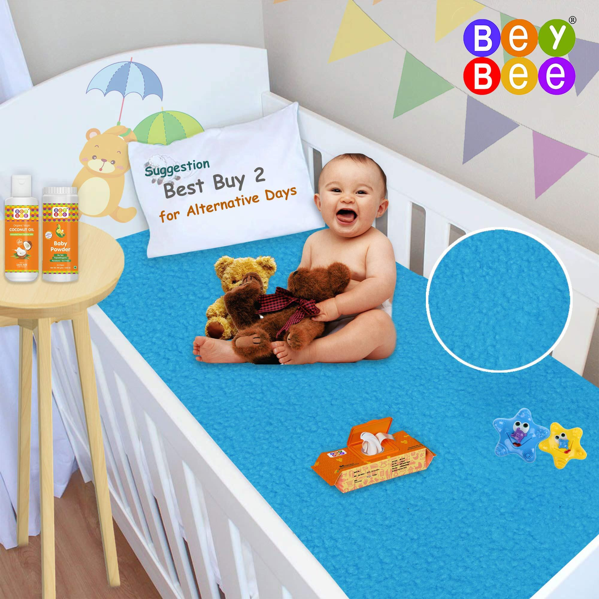 Beybee Instadry Anti-Piling Fleece Extra Absorbent Quick Dry Sheet For New Born Babies, Bed Protector Mattress, Reusable Waterproof Baby Cot Sheet For Toddler Infant, Large Size 140X100Cm, Firoza
