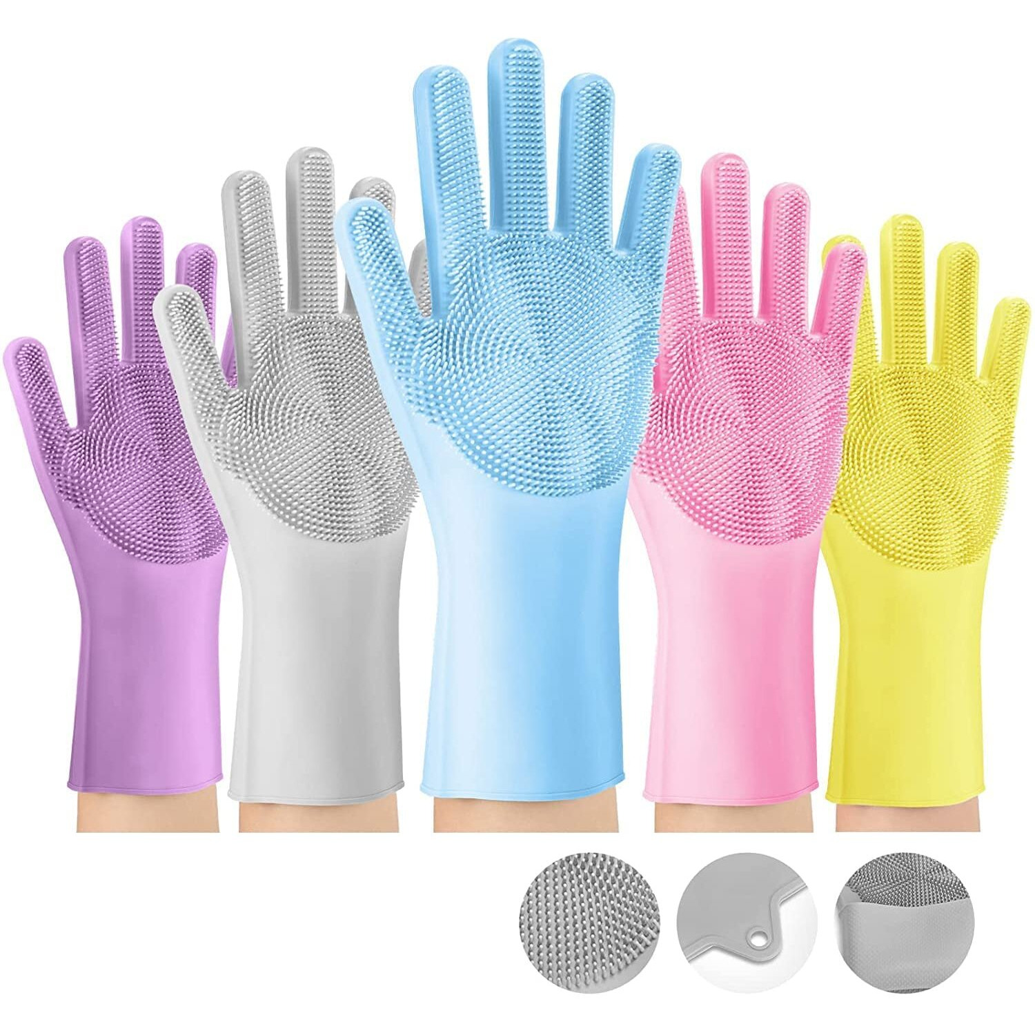 Landvk Heavy Duty Silicone Hand Gloves For Dish Washing, Utensil Cleaning, Pet Grooming And Kitchen, Random Color, Free Size, Pack Of 2 Pair