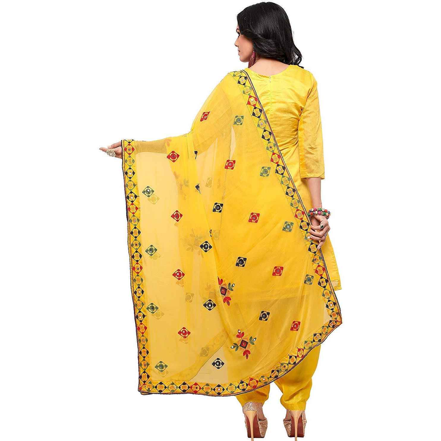 Ethnicjunction Women Chanderi Cotton Un-Stitched Salwar Kameez Dress Material (Ej1180_Yellow_Free Size)