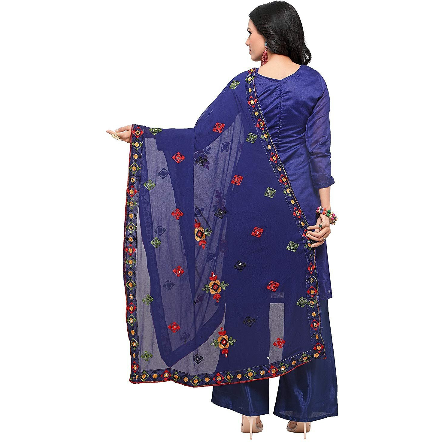 Ethnicjunction Women Chanderi Cotton Un-Stitched Salwar Kameez Dress Material (Ej1180_Blue_Free Size)
