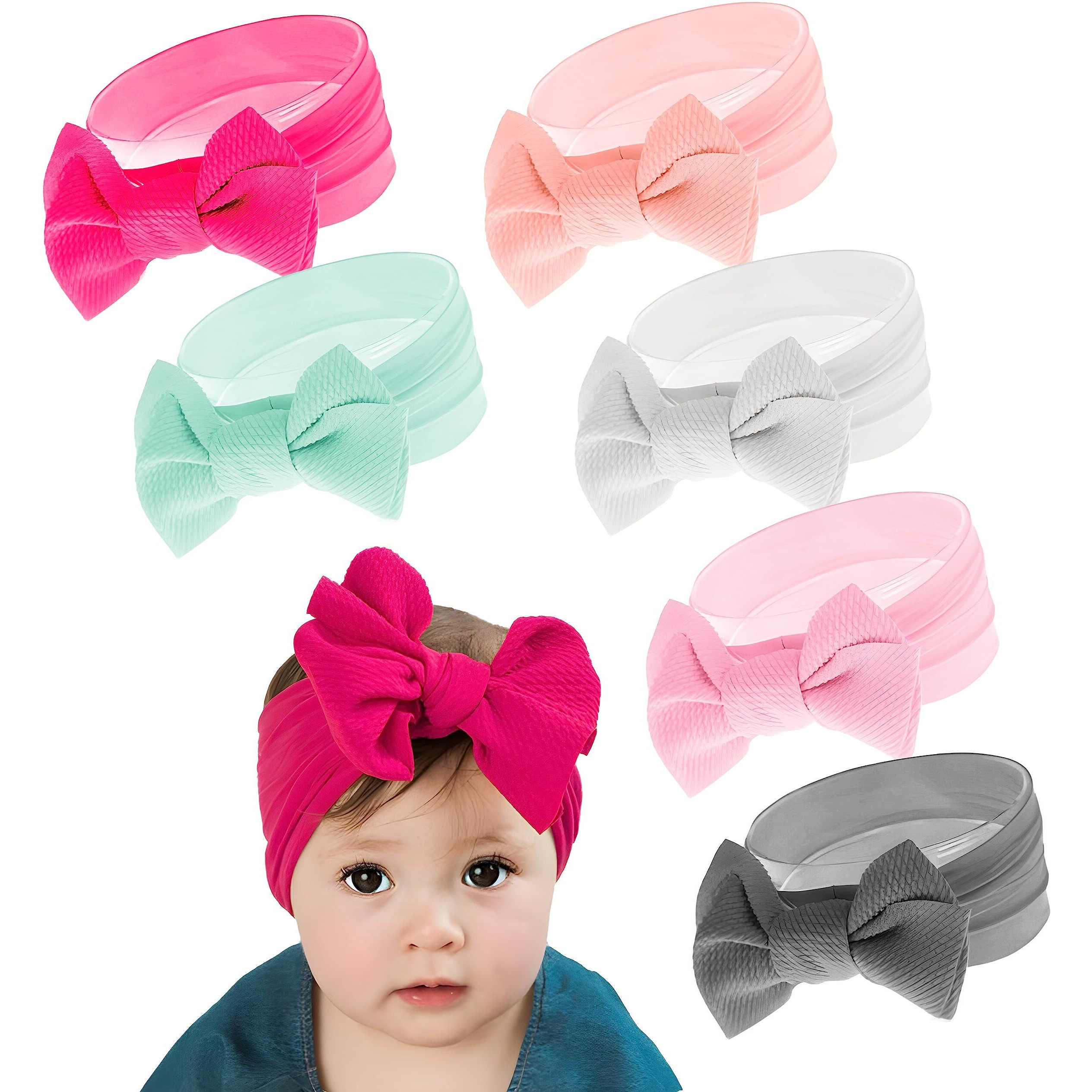 Anna Creations Premium Designer Soft Flower Bow Hairband Headband Hair Accessories For Baby Girls, Multicolor (Pack Of 6 Pcs)