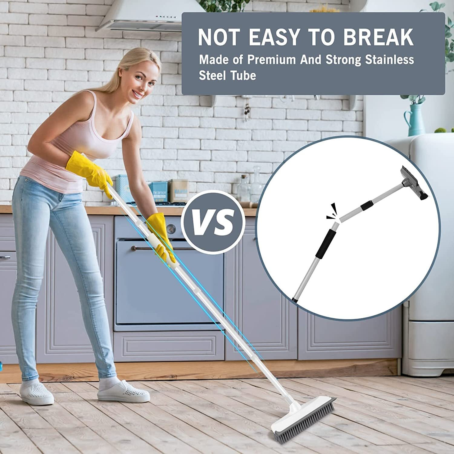 Epsilon 2 In 1 Bathroom Cleaning Brush With Wiper And Long Handle 120 Degree Ratate Floor Scrub Cleaning Brush For Home Tiles, Bathroom Cleaning, Kitchen Accessories Items (White)
