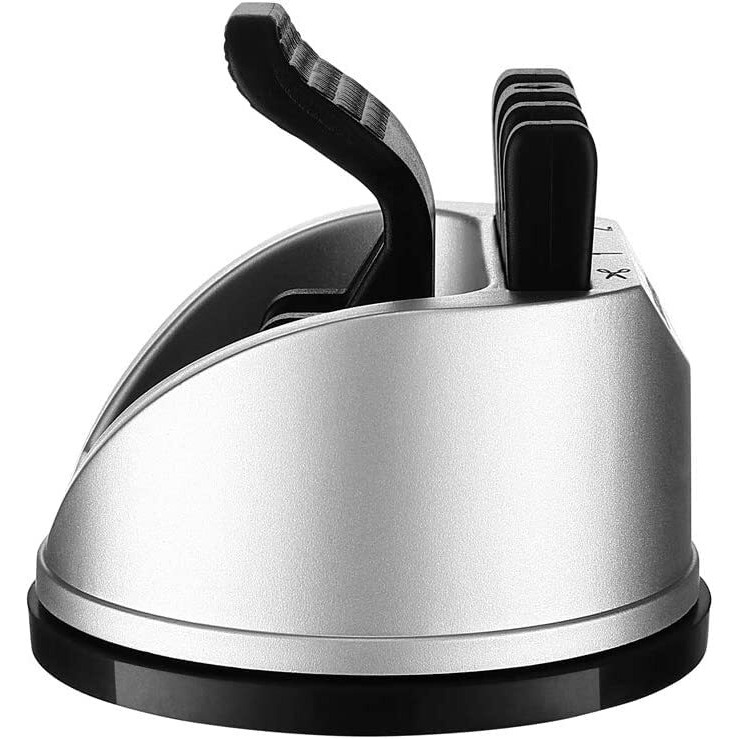 Kitchengenix's Manual Knife & Scissors Sharpener For Straight & Serrated Knives, 3-Stage Knife Sharpening Tool Helps Repair And Restore Blades (Grey)