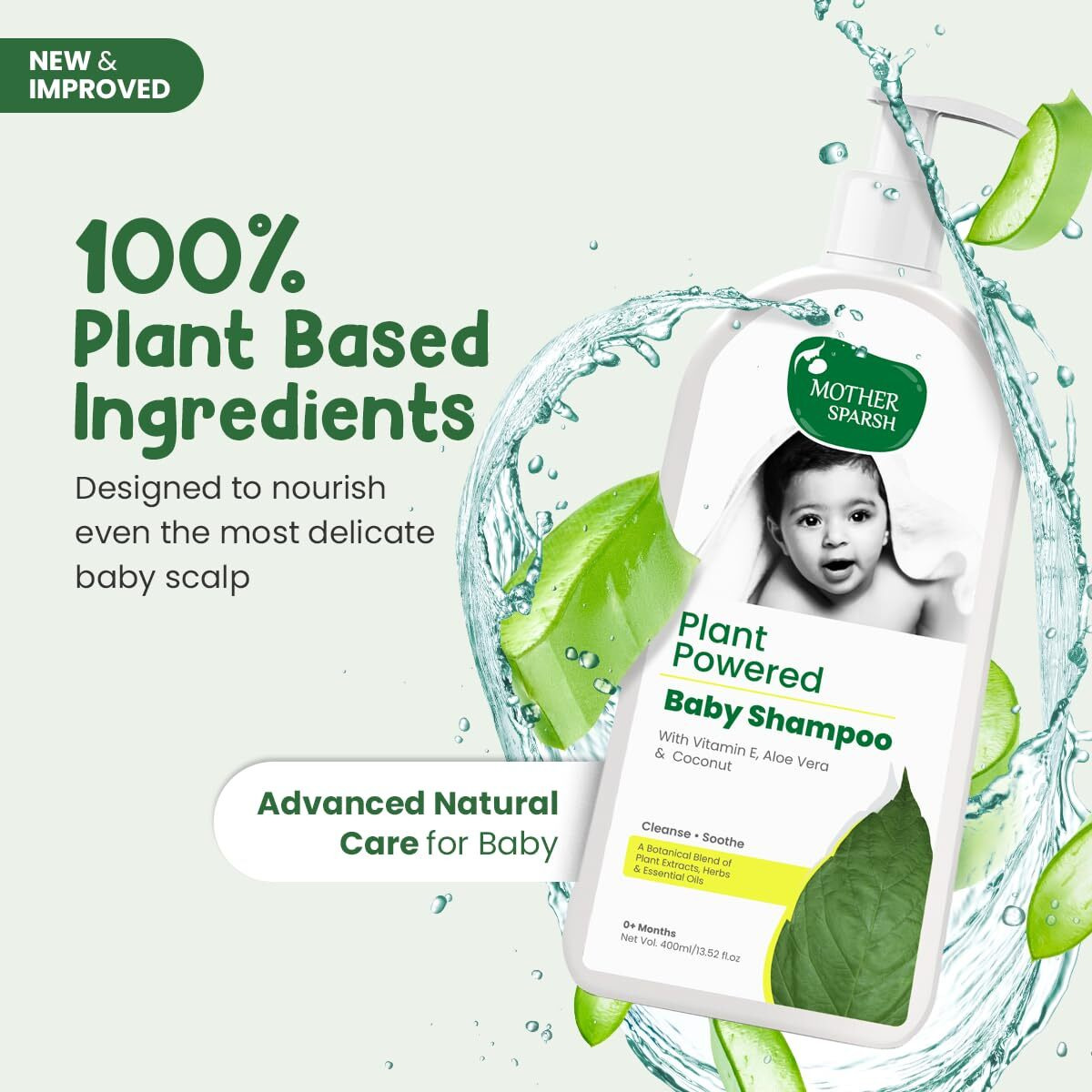 Mother Sparsh Plant Powered Natural Baby Shampoo With Vanilla Oil, Vitamin E & Coconut Oil | Nourishes Baby's Scalp & Hair - 400Ml