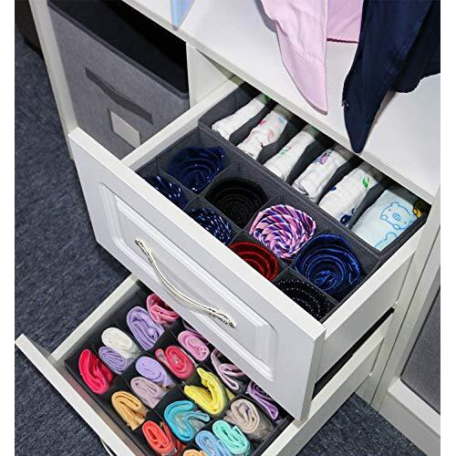 House Of Quirk Set Of 4 Foldable Rectangular Storage Box Drawer Divider Organizer Closet Storage For Socks Bra Tie Scarfs (Linen Dark Grey)