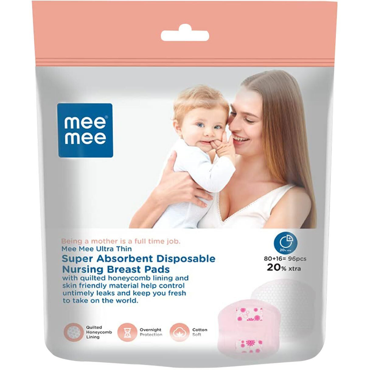 Mee Mee Disposable Nursing Breast Pads 96 Pcs | Ultra Thin Honeycomb Nursing Breast Pads With Leak Guard | Super Absorbent, Soft Cotton Maternity Pads | Compact & Discreet