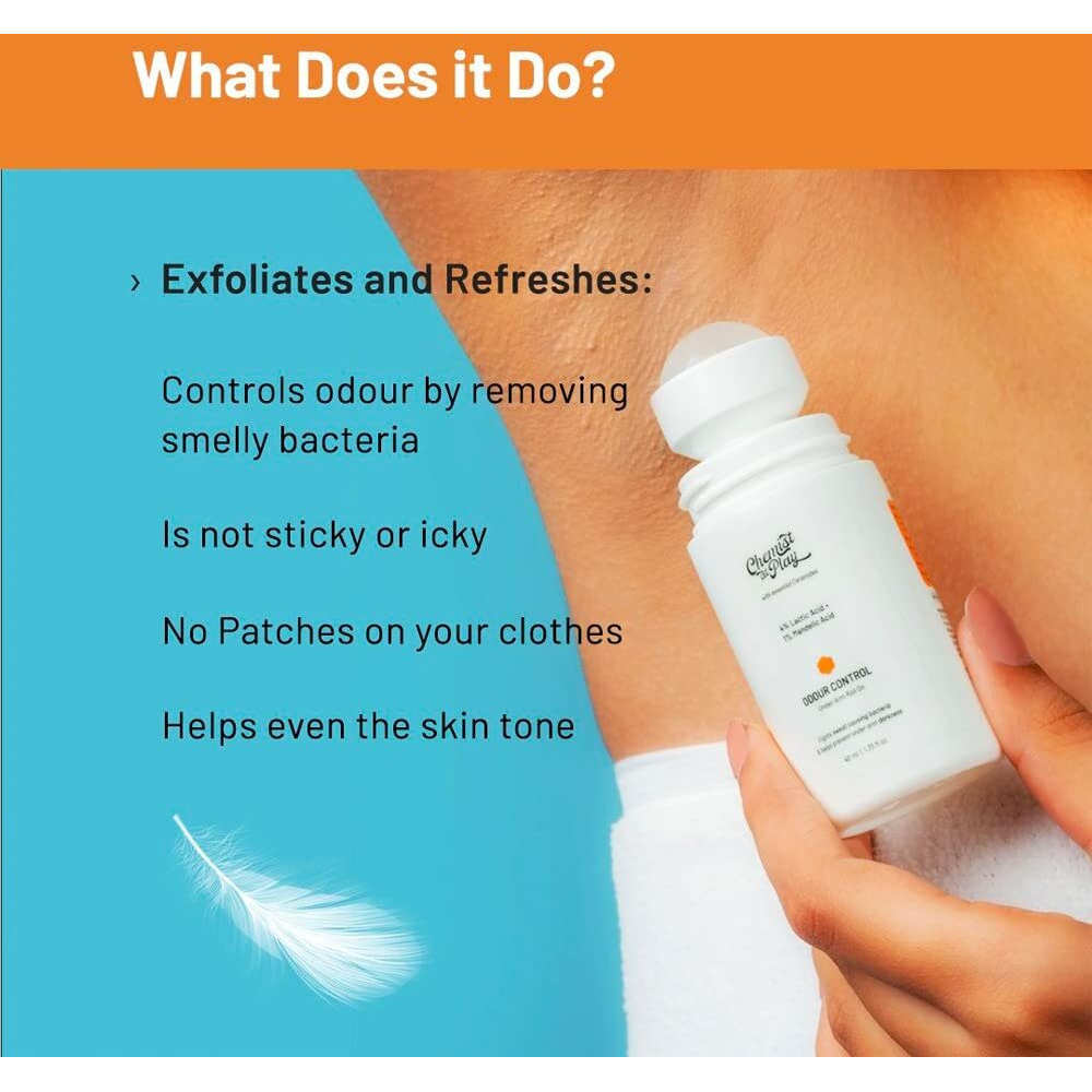 Chemist At Play Neck, Knee & Elbow Brightening Roll On 6% Vitamin C+ Hyaluronic Acid + Ahas + Niacinamide + Ceramides | Under-Arm Roll-On, 5% Lactic Acid & 1% Mandelic Acid, Fragrance Free |40Ml Each