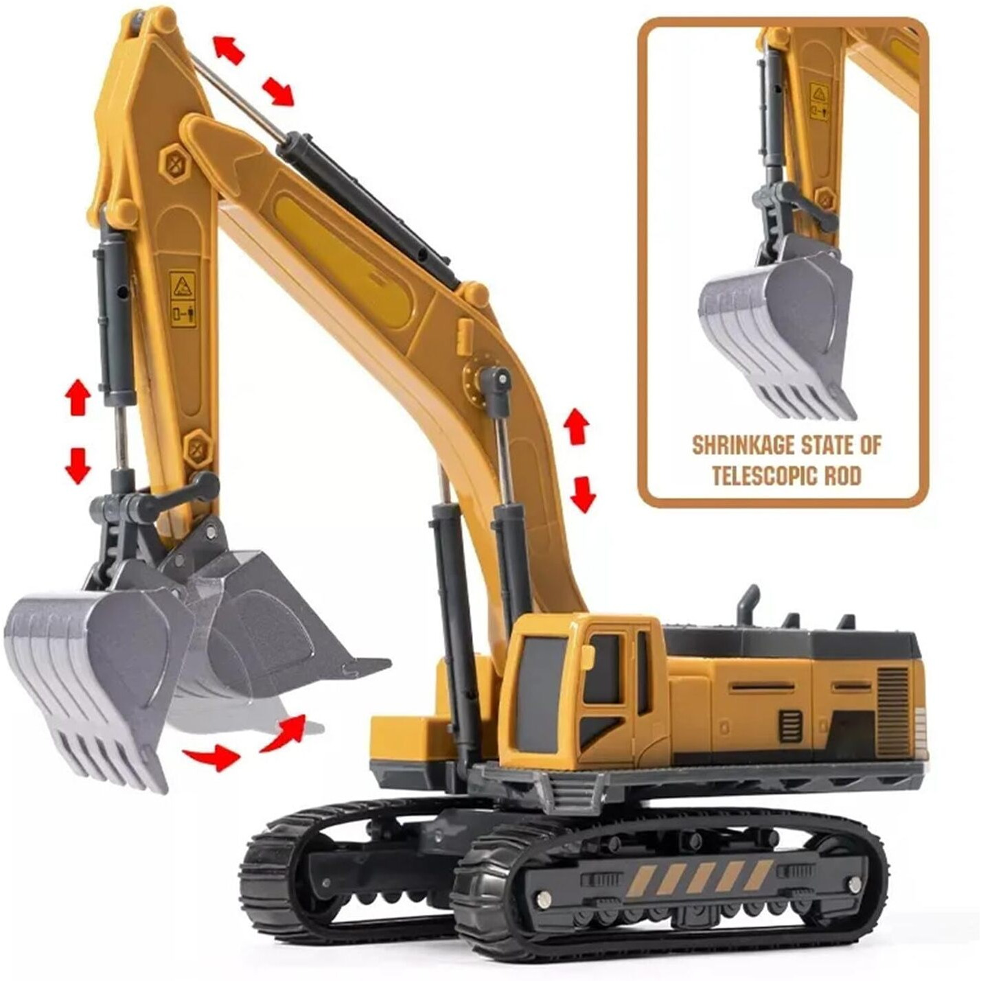 Deoxy 1/50 Metal Big Size Excavator Construction Toy Vehicle With All Moving Parts Friction Powered Toy Trucks Building Vehicles For Kids 3 Years (Yellow, Black)