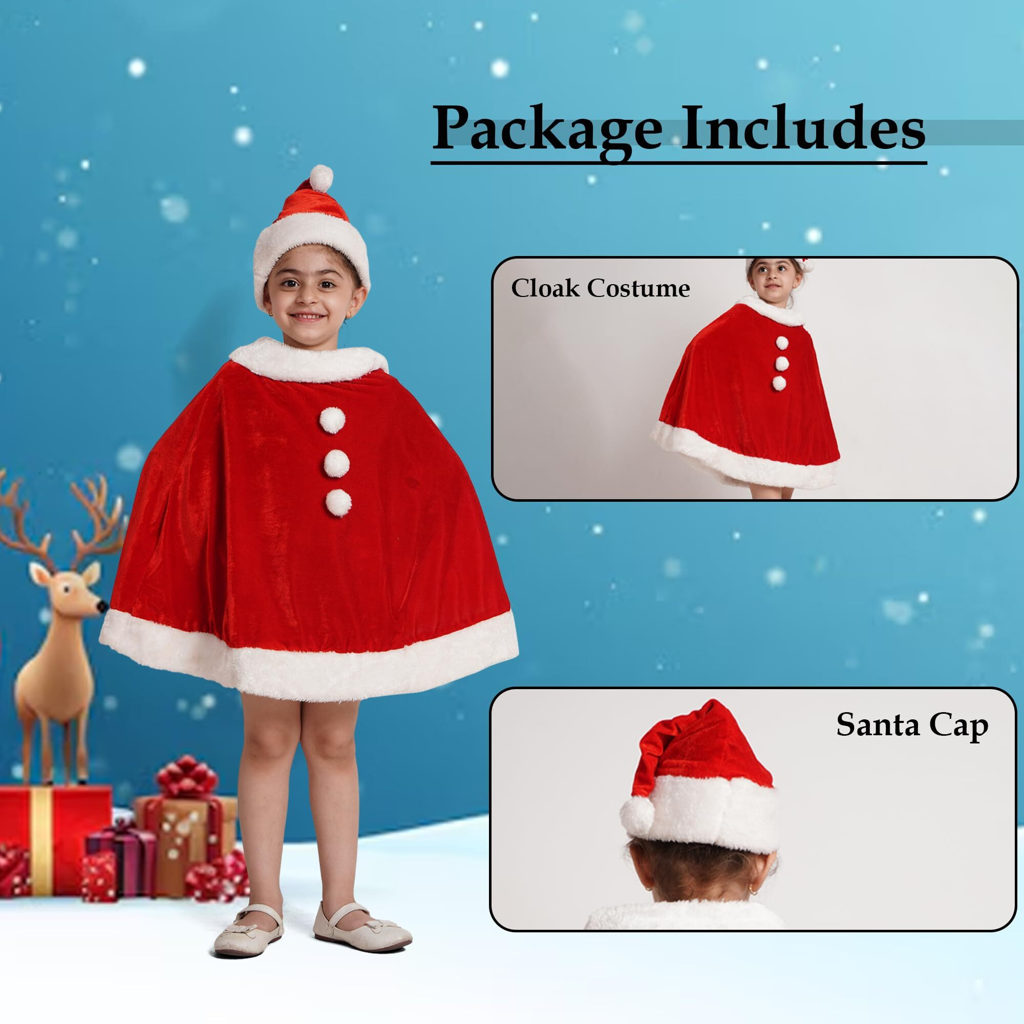 Kaku Fancy Dresses Santa Cloak,Robe,Hood With Hat, Cap For Christmas Day In Velvet Fabric - Red & White 7-8 Years, For Boy & Girls