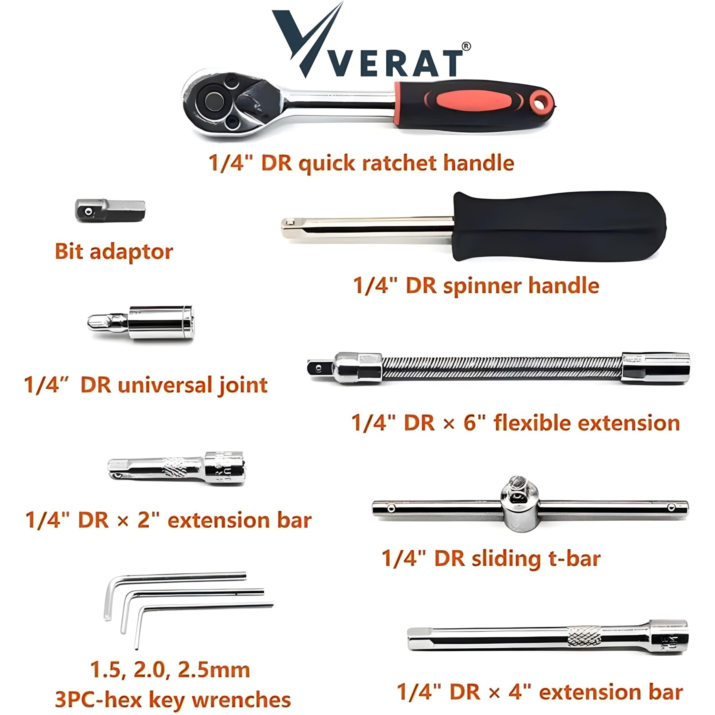 Verat Chrome Vanadium Steel 46 In 1 Pcs Tool Kit & Hand Tool Kit Wrench Set Multi Purpose Combination Tool Case Precision Socket Set