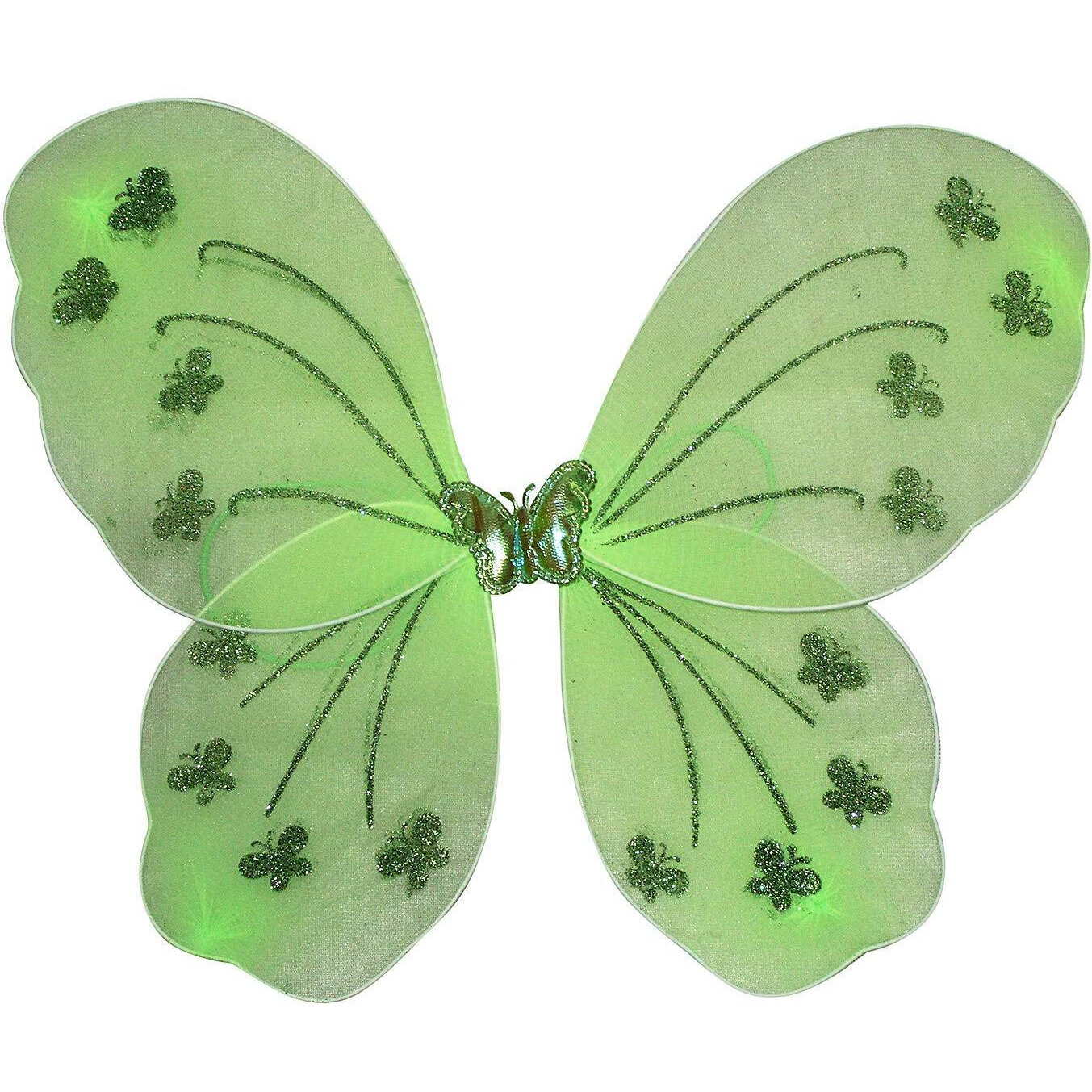 Kaku Fancy Dresses Polyester Green Butterfly Wings With Hairband And Wand Stick For Girls - Pack Of 5