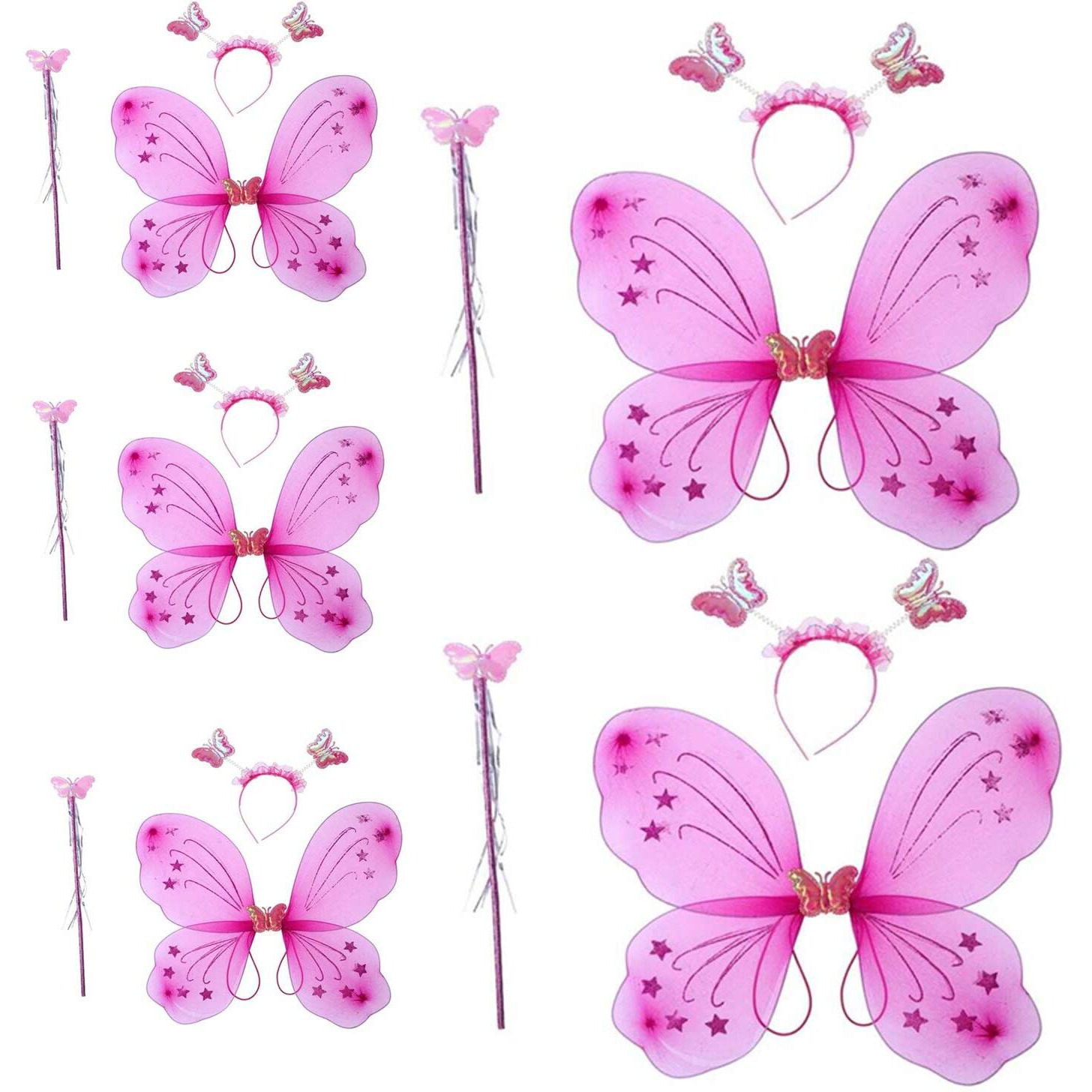 Kaku Fancy Dresses Polyester Butterfly Wings With Hairband And Wand Stick For Girls (Magenta Pink) - Pack Of 5