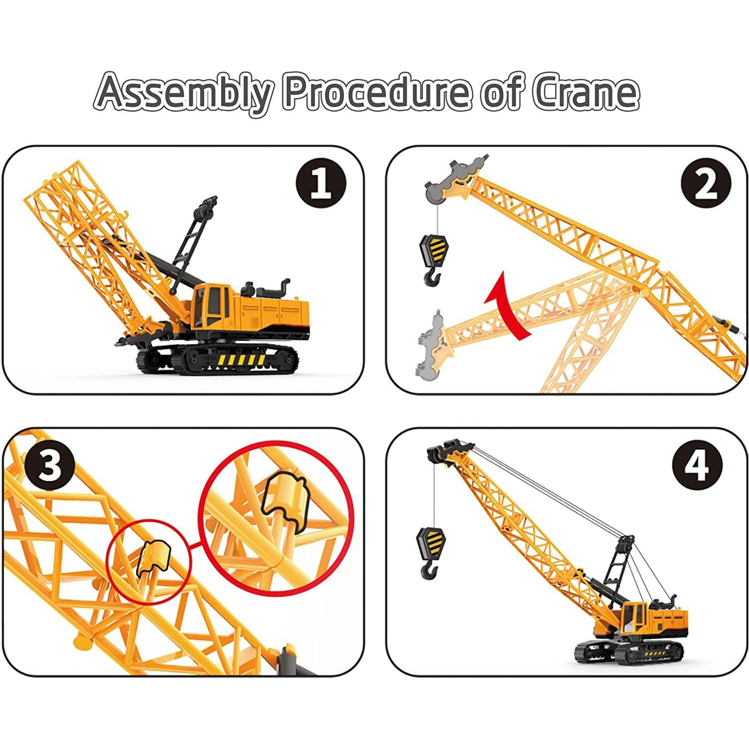Deoxy Diecast Metal Construction Long Crane Toy Vehicle With Friction Powered And 360 Degree Moving Parts Building Vehicles For Kids