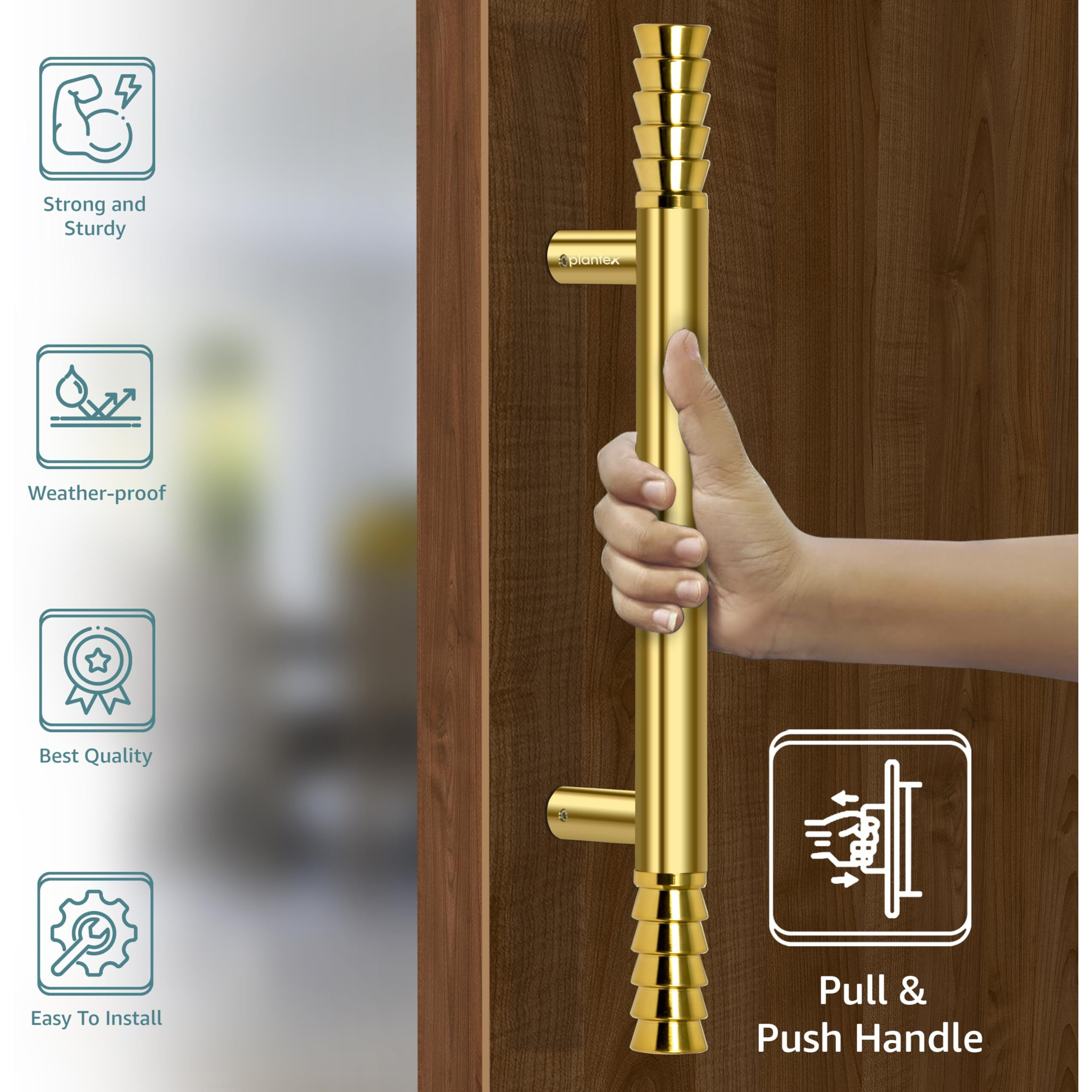 Plantex Golden Lotus 14 Inches Main Door Handle/Handle For Glass Door/Wooden Door Handle/Pull And Push Operations (Gold), Pull Handle - 3 Years Warranty