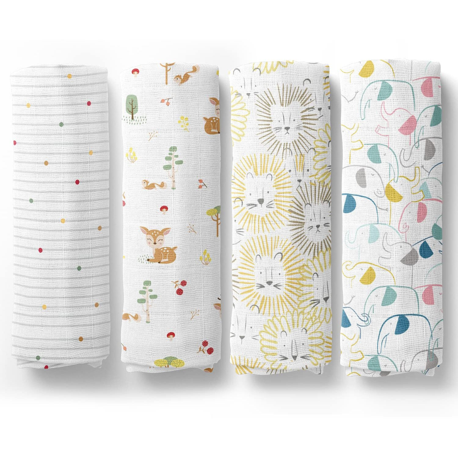 Haus & Kinder 100% Cotton Muslin Swaddle For New Born Baby-Soft Swaddle Cloth For New Born | Baby Swaddle Wrap For New Born, Multicolor Muslin Cloth For New Born Baby, Jungle Safari, 4 Pc, 100X100 Cm