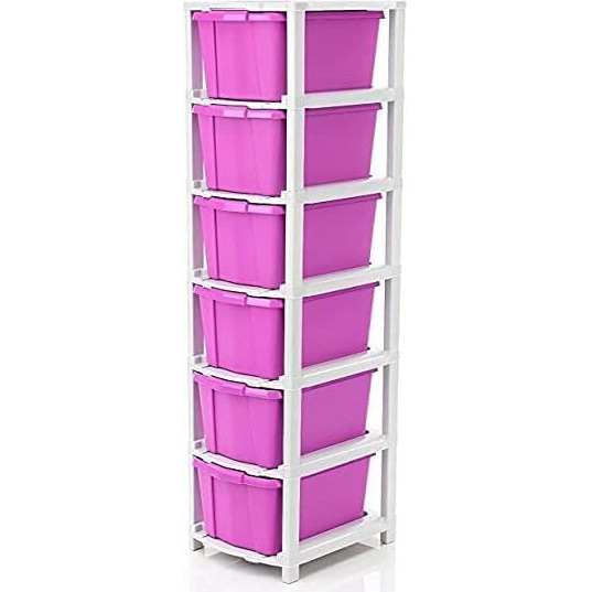 Avzeego 6 Xl Plastic Modular Drawer System For Home, Office, Hospital, Parlor, School, Doctors, Home And Kids, Product Dimension When Assembeled (31Cmx39Cmx116Cm) (6Xl)(Pink)