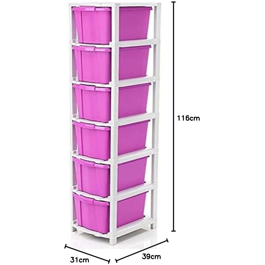 Avzeego 6 Xl Plastic Modular Drawer System For Home, Office, Hospital, Parlor, School, Doctors, Home And Kids, Product Dimension When Assembeled (31Cmx39Cmx116Cm) (6Xl)(Pink)