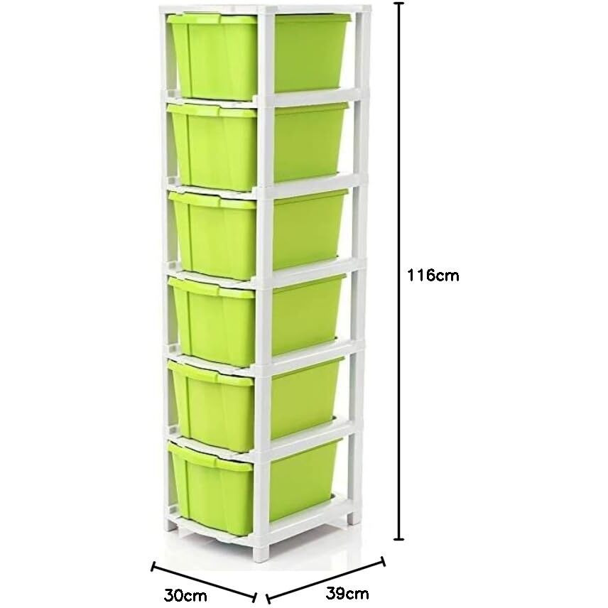 Avzeego 6 Xl Plastic Modular Drawer System For Home, Office, Hospital, Parlor, School, Doctors, Home And Kids, Product Dimension When Assembeled (31Cmx39Cmx116Cm) (6Xl)(Green)