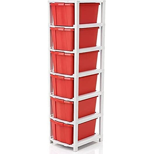 Avzeego 6 Xl Plastic Modular Drawer System For Home, Office, Hospital, Parlor, School, Doctors, Home And Kids, Product Dimension When Assembeled (31Cmx39Cmx116Cm) (6Xl)(Red)