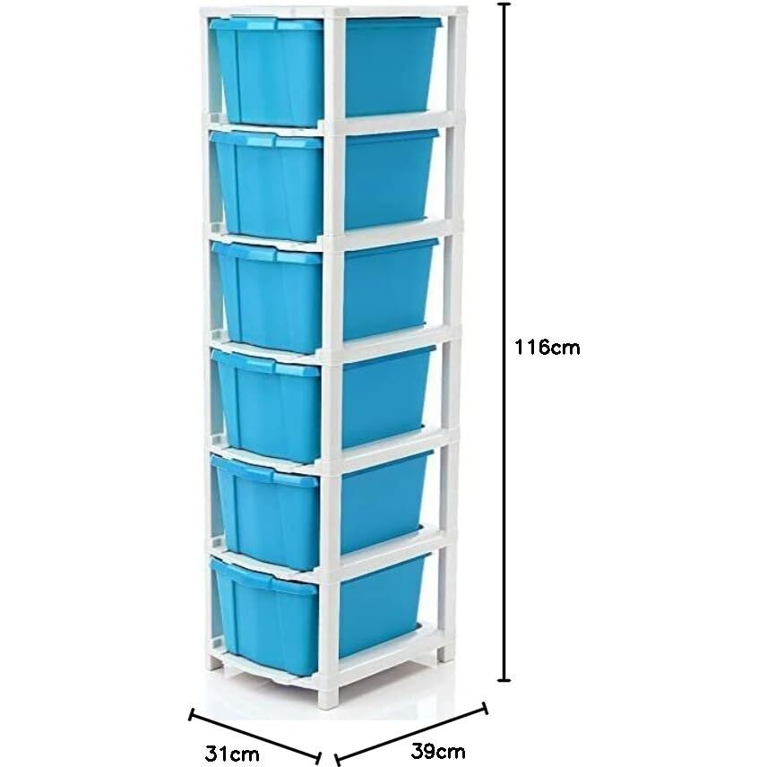 Avzeego 6 Xl Plastic Modular Drawer System For Home, Office, Hospital, Parlor, School, Doctors, Home And Kids, Product Dimension When Assembeled (31Cmx39Cmx116Cm) (6Xl)(Blue)