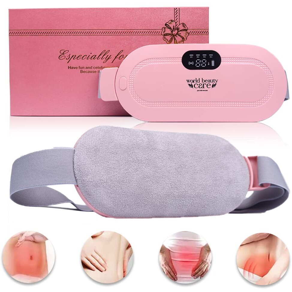 Wbc Worldbeautycare Portable Cordless Heating Pad For Menstrual Cramps Relief, Heating Pad For Stomach, 3-Speed Temperature Adjustment And 4-Speed Massage Modes, Back And Belly For Women(Pink)
