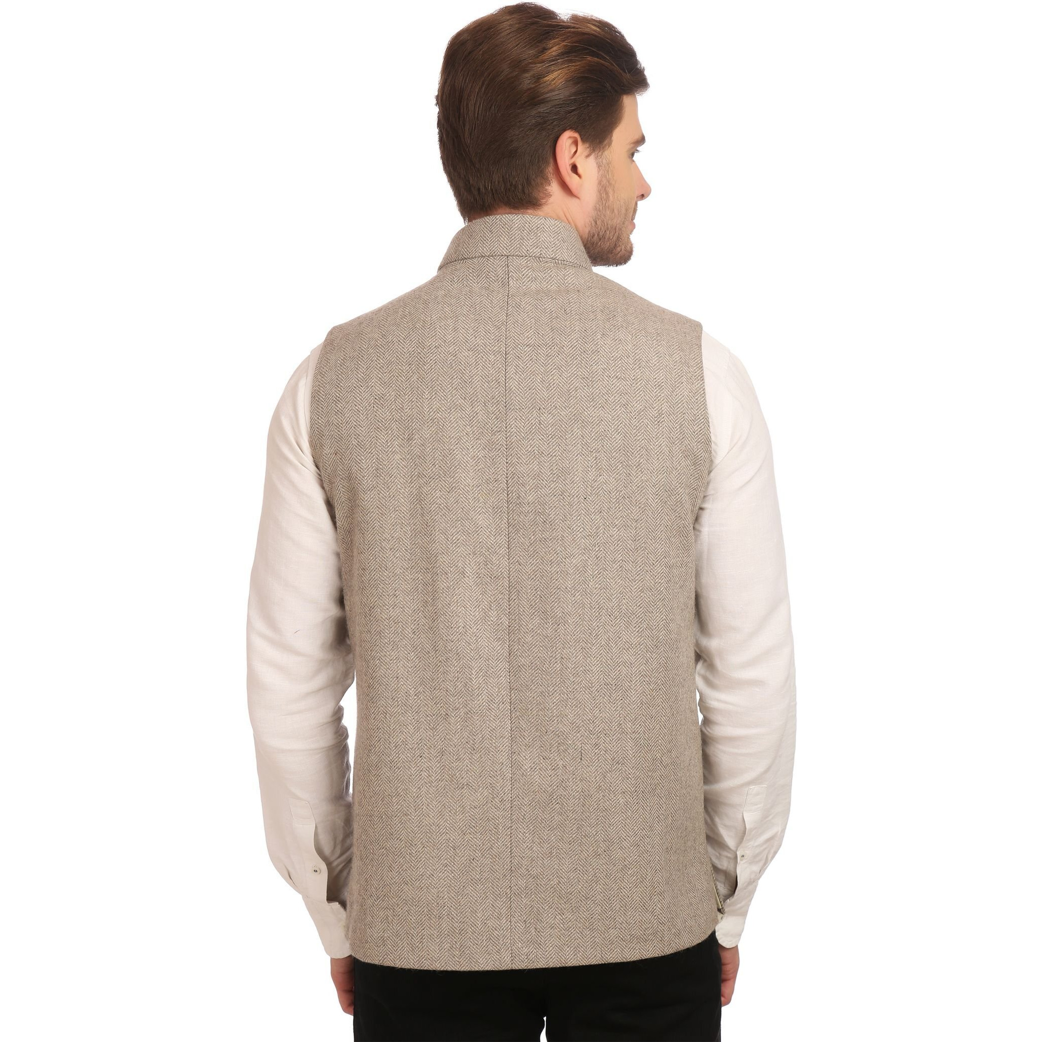Wintage Men's Tweed Bandhgala Festive Nehru Jacket Waistcoat Beige
