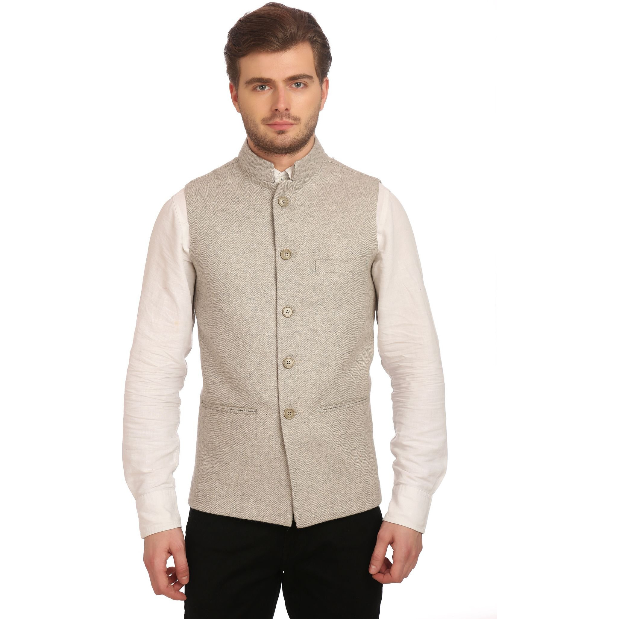Wintage Men's Tweed Bandhgala Festive Nehru Jacket Waistcoat Silver