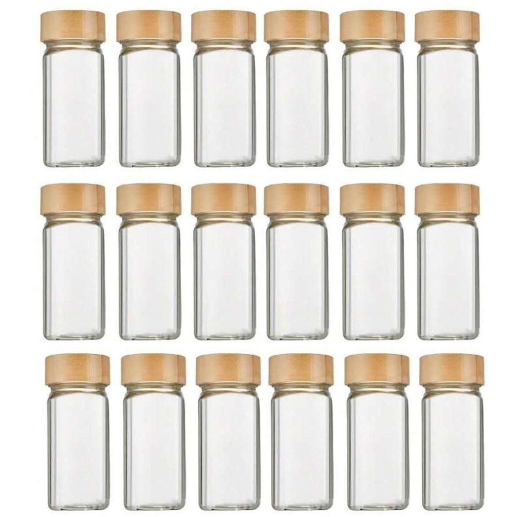Zepoli Glass Spice Jars Square Glass Bottles Spice Containers120 Ml Clear Glass Square Spice Jar Black Sifter Two Sided Sifter Cap|(Shaker Holes/Pour Open) And Freshness Seal (Wooden Lid Spice Jar 18)
