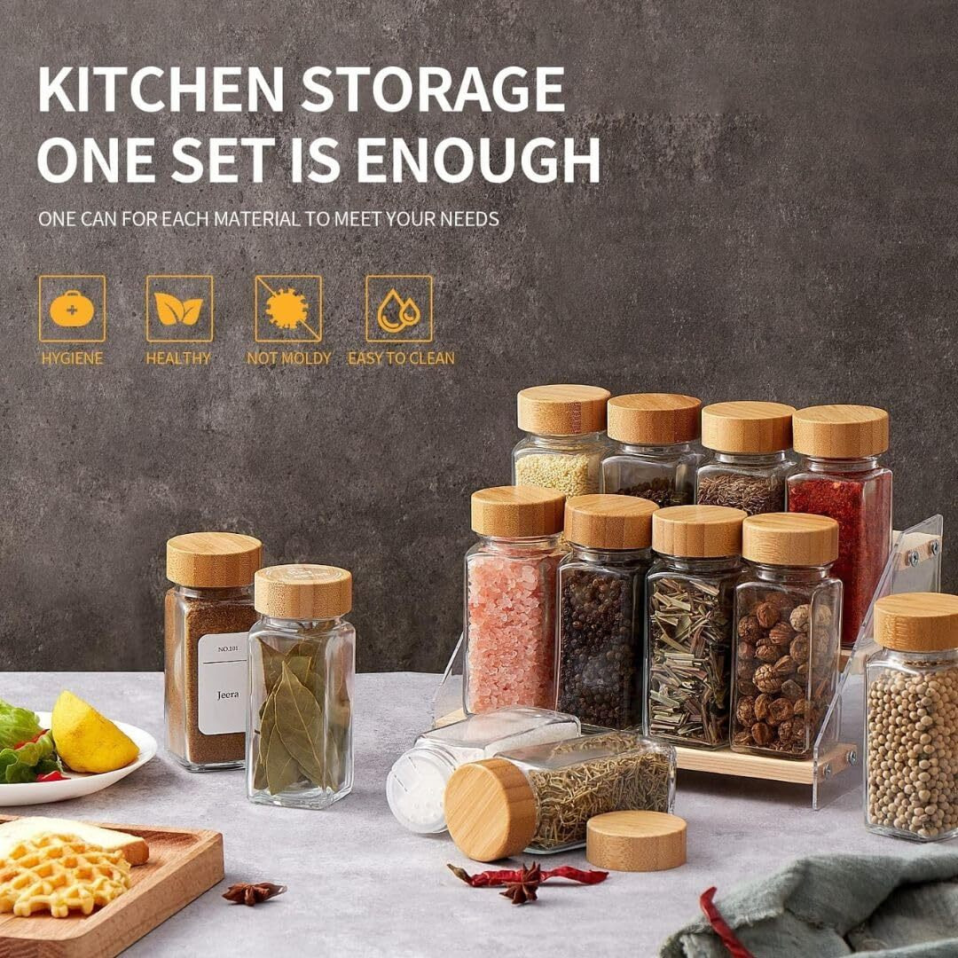 Zepoli Glass Spice Jars Square Glass Bottles Spice Containers120 Ml Clear Glass Square Spice Jar Black Sifter Two Sided Sifter Cap|(Shaker Holes/Pour Open) And Freshness Seal (Wooden Lid Spice Jar 18)