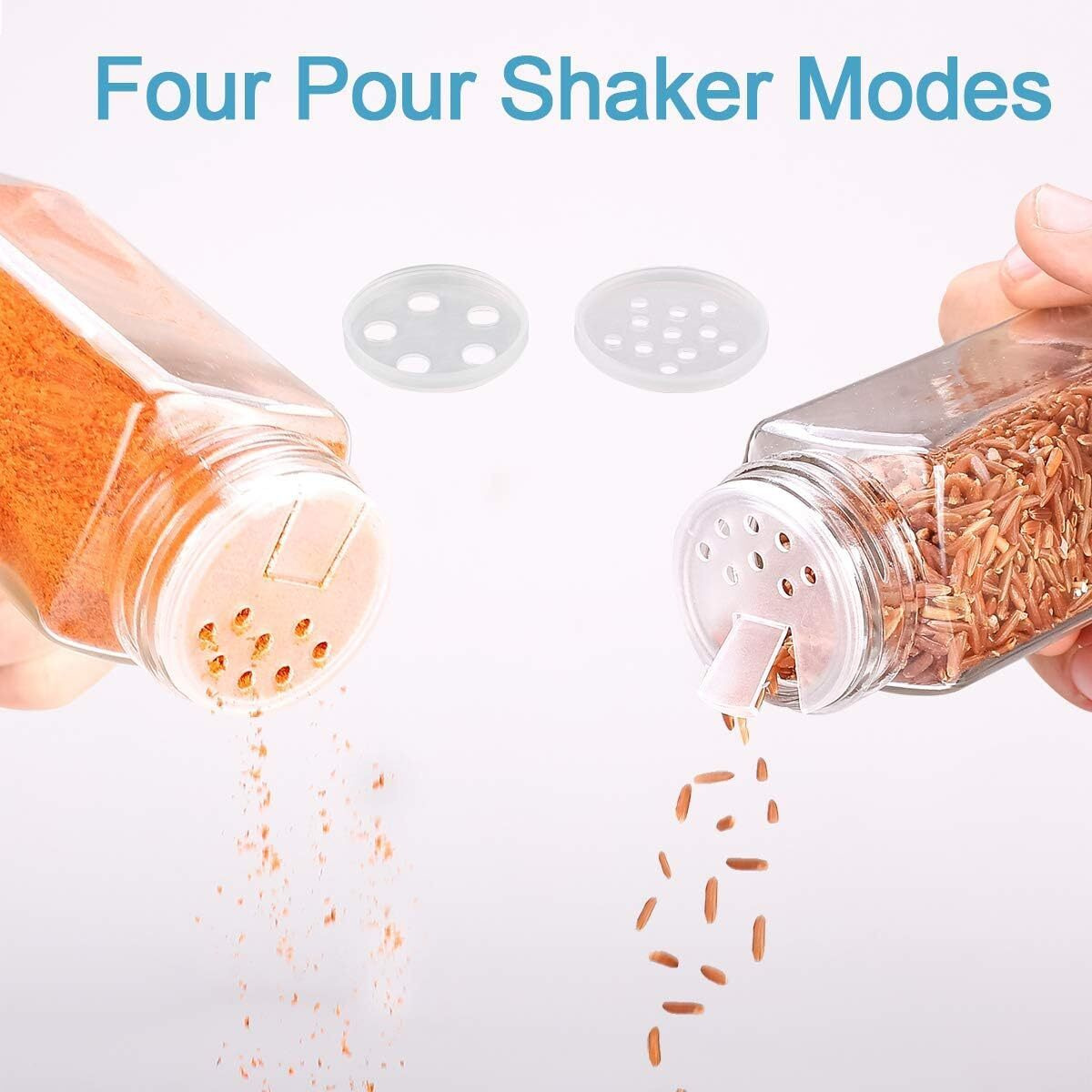 Zepoli Glass Spice Jars Square Glass Bottles Spice Containers120 Ml Clear Glass Square Spice Jar Black Sifter Two Sided Sifter Cap|(Shaker Holes/Pour Open) And Freshness Seal (Wooden Lid Spice Jar 18)