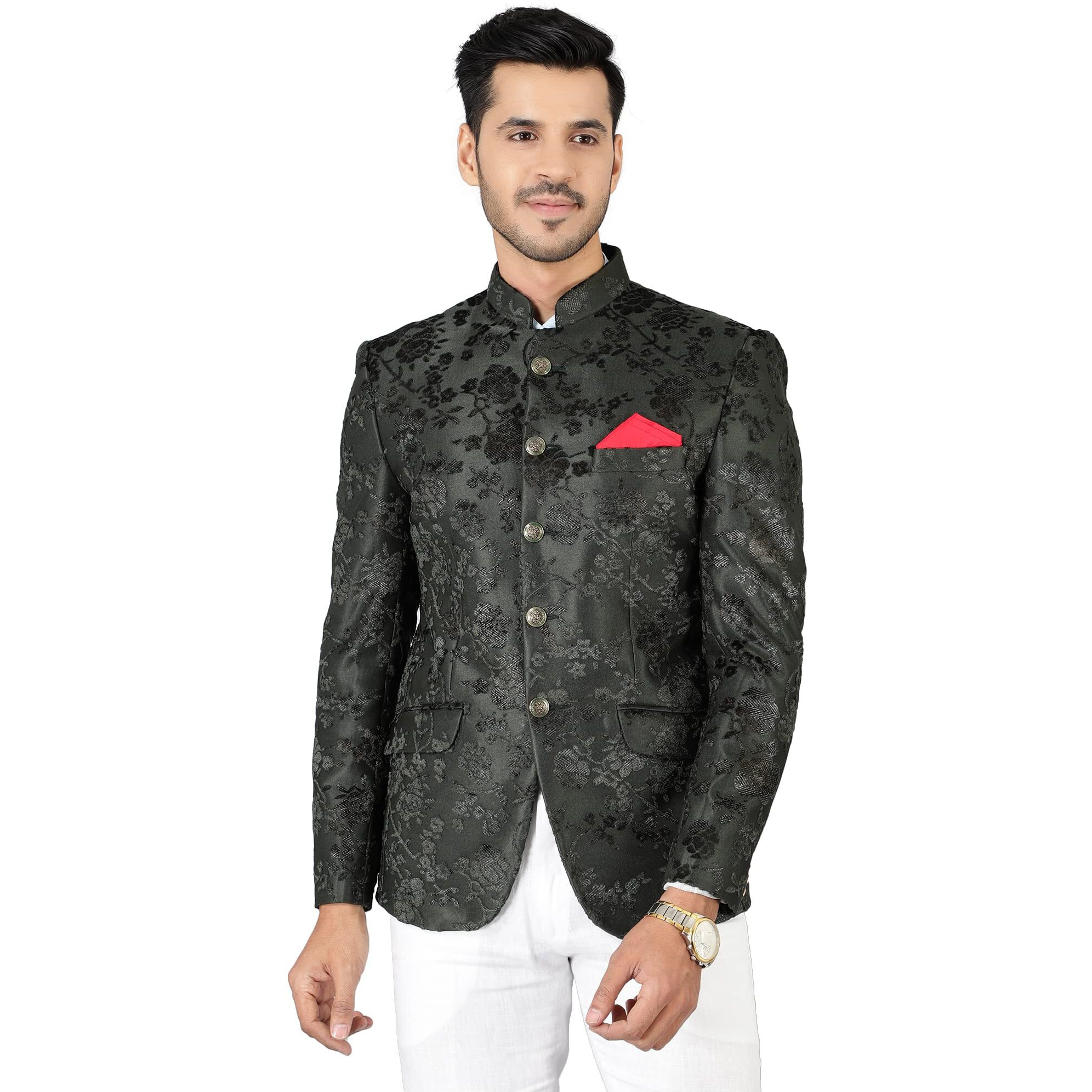 Wintage Men's Emroidered Velvet Green Bandhgala 38/ S