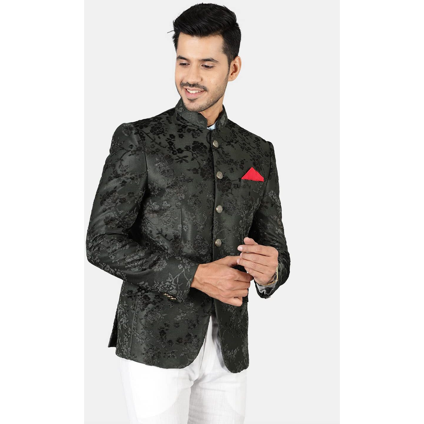 Wintage Men's Emroidered Velvet Green Bandhgala 38/ S