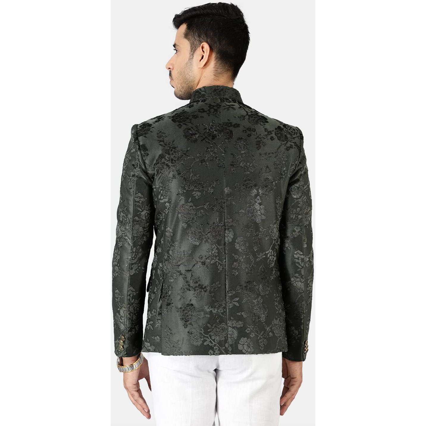 Wintage Men's Emroidered Velvet Green Bandhgala 38/ S