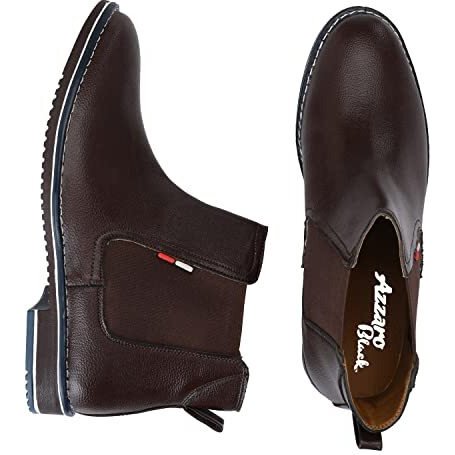 Azzaro Black Men's Leather Slip-On Casual Boot Shoes,10,Brown(Cas_11518_Brn_10)
