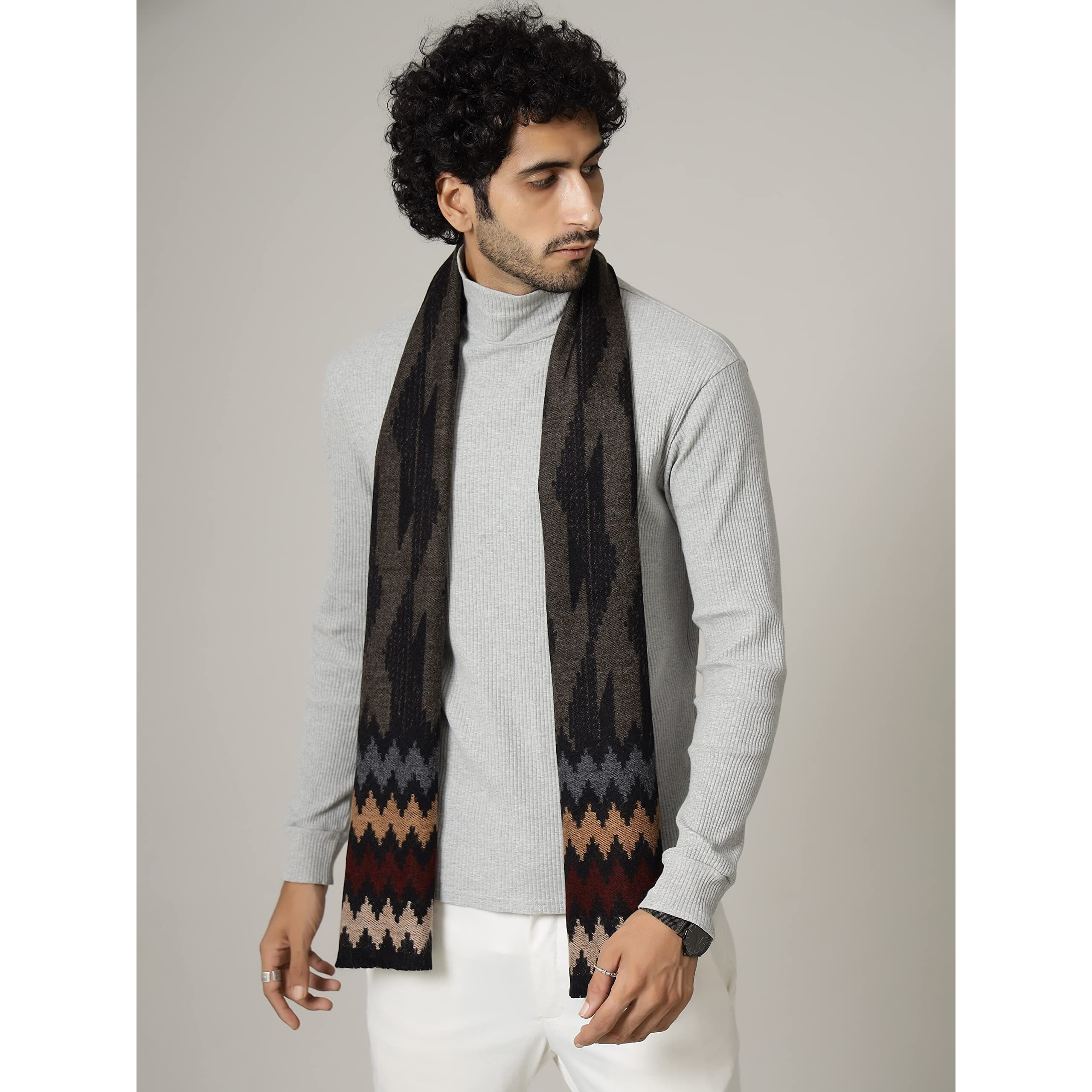 Ravaiyaa - Attitude Is Everything Pure Wool Muffler, Winter Scarf, Neck Wrap For Men's Classic & Stylish Ikat Pattern Muffler (Brown)