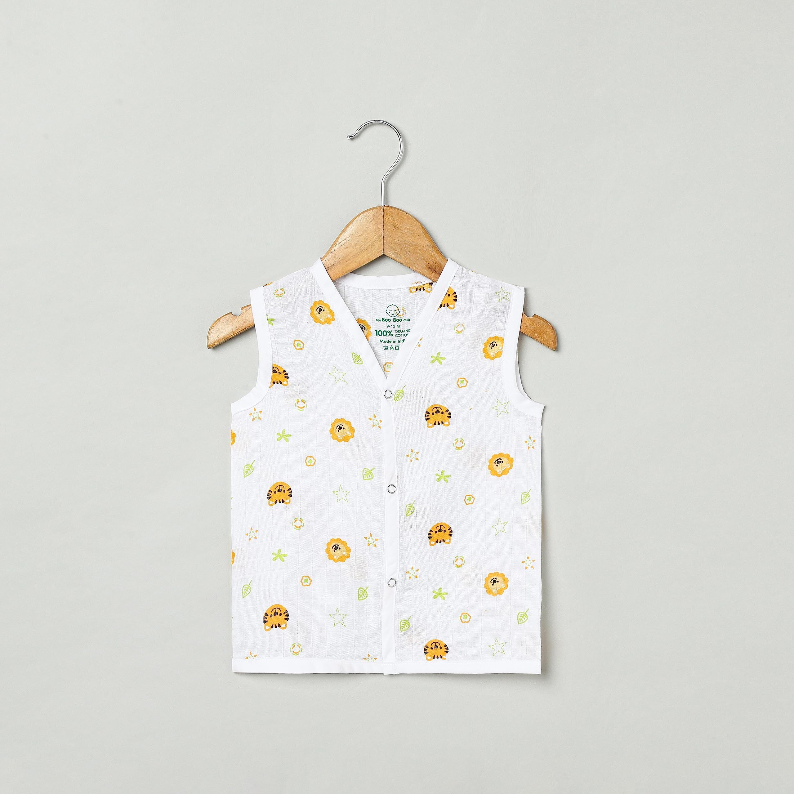 The Boo Boo Club Organic Cotton Baby Jhabla | Pack Of 4 Newborn Sleeveless Jabla | 3 To 6 Months Infant Summer Wear | Soft & Breathable Muslin Fabric | Easy Button Closure Vest